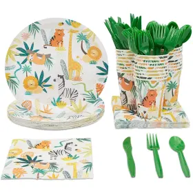 Blue Panda 194425012059 144 Piece Jungle Safari Theme Birthday Party Decorations - Zoo Animal Dinnerw