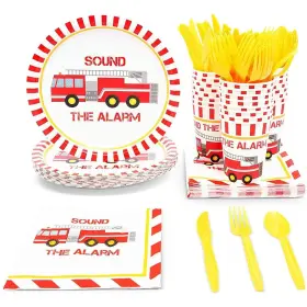 Blue Panda 194425012066 144 Pieces Firefighter Party Decorations Disposable Dinnerware Set With Fire