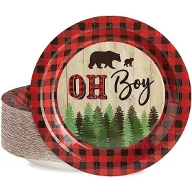 Blue Panda 194425019188 80 Pack Oh Boy Baby Shower Plates For Lumberjack Decorations B