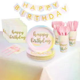 Blue Panda 194425194489 147-piece Pastel Rainbow Party Decorations Tie Dye Plates And Napkins