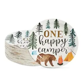 Blue Panda 194425194649 80 Pack Camping Party Plates For One Happy Camper Birthday Decoration