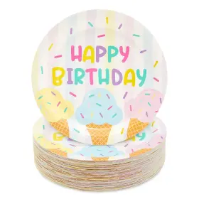 Blue Panda 194425196827 Ice Cream Party Decorations Happy Birthday Paper Plates 7 In 48 Pack