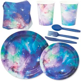 Blue Panda 194425203341 168 Pieces Galaxy Party Supplies With Paper Plates Napkins Cups An