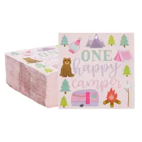 Blue Panda 194425480087 100 Pack Happy Camper Birthday Napkins For Camping Themed Party Supplies An