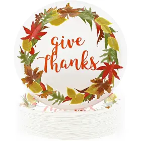 Blue Panda 843128107127 50 Packs Give Thanks Paper Plates For Thanksgiving Party Dinner Supplies Tab