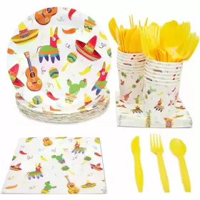 Blue Panda 843128112671 144 Piece Lets Fiesta Dinnerware Set For Cinco De Mayo Party Supplies Taco
