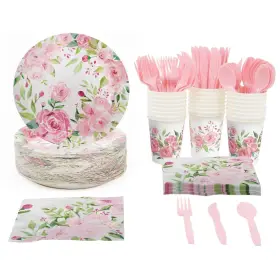 Blue Panda 843128112718 144 Piece Vintage Style Tea Party Supplies Includes Disposable Fl