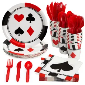 Blue Panda 843128115603 Casino Theme Birthday Party Set For 24 - Plates Napkins Cups Cutlery