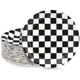 Blue Panda 843128116297 80 Pack Race Car Checkered Flag Paper Plates For Boys Racing Birthday Party S