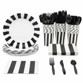 Blue Panda 843128117959 144 Piece Black And White Party Decorations - Serves 24 Striped Supplie