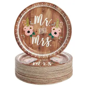 Blue Panda 843128118093 80-count Wedding Paper Plates Disposable Mr And Mrs Rustic-style Reception
