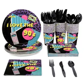 Blue Panda 843128118406 144 Pc I Love The 90s Theme Party Supplies Retro 1990s Disposable Dinnerware