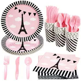 Blue Panda 843128118611 144 Piece Paris Birthday Party Decorations With Plates Napkins Cups And Cu
