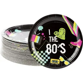 Blue Panda 843128126395 80-pack 80s Party Plates For I Love The 1980s Birthday Supplies Black 9 In