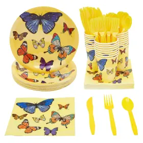 Blue Panda 843128126586 144 Pc Butterfly Party Supplies With Paper Plates Napkins Cups Yellow Cutlery