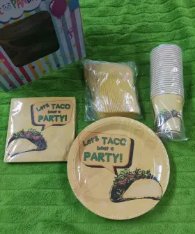 Blue Panda 843128127095 Party Pack Plates Cups Napkins Cutlery 144 Pieces Taco Theme