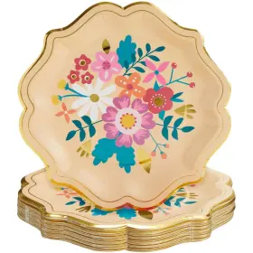Blue Panda 843128128054 Vintage Floral Paper Plates With Scalloped Edge 9 Inches - 24 Pack