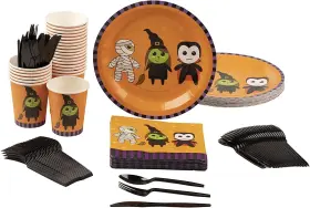 Blue Panda 843128143934 144 Piece Halloween Party Supplies With Mummy Witch And Vampire Paper Plat