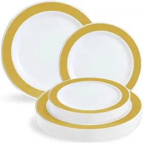 Blue Sky 729940020816 Glitz Collection Gold And White Plastic Plates 7.25 Inch 10 - 32 Count Per