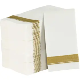 Blue Sky 729940027785 Rectangle Cloth-like White Napkins With Gold Border 50 Pack Fancy Paper Napk