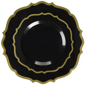Blue Sky 729940031621 Contemporary Black And Gold Rim Disposable Plastic Plates Combo 32 Count - 7.5 Inch