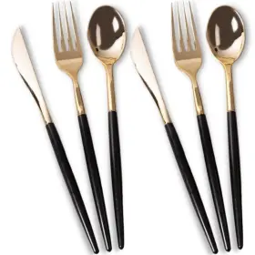 Blue Sky 729940031799 Chic Flatware Gold And Black Combo - 32 Count Elegant Disposable Plastic Cutler