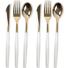 Blue Sky 729940031805 Chic Flatware Gold And White Combo - 32 Count Elegant Disposable Plastic Cutler