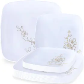 Blue Sky 729940033748 Gold Buds Elegant Disposable Plates Combo 32 Count - 7.25 Inch And 10 White Go