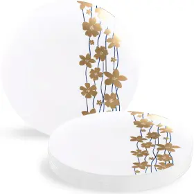 Blue Sky 729940033830 Vine Collection White With And Gold Floral Design Plates - 9 Inch 10-pack