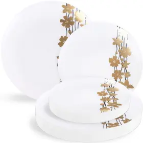 Blue Sky 729940033908 Vine Collection White With Black And Gold Floral Design Combo Plate Set- 7 Inch -