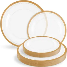 Blue Sky 729940037067 Contrast Collection Clear With Gold Rim Combo Plate Set - 7 Inch 16 Count And 10