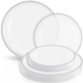 Blue Sky 729940037081 Silver Rim Clear Plate Set 7 Inch &10 32 Count Disposable And Reusable Dinnerware