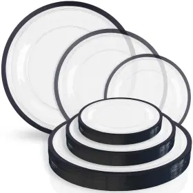 Blue Sky 729940037104 Contrast Collection Clear With Black Rim Combo Plate Set - 7 Inch 10 And 13 24-