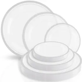 Blue Sky 729940037111 Contrast Collection Clear With Silver Rim Combo Plate Set - 7 Inch 10 And 13 24