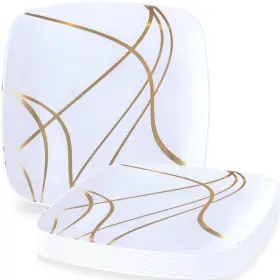 Blue Sky 729940037517 Impulse Square Plates Combo 32 Count - Disposable White Plastic Party Plate