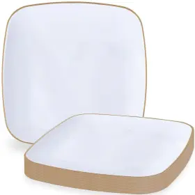 Blue Sky 729940037555 Organic White Disposable Plates 10 Inch Square Count Gold-rimmed Plastic D