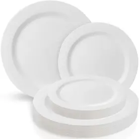 Blue Sky 729940039900 Mod Round Collection Combo White Disposable Plates - 32 Count Premium Plasti