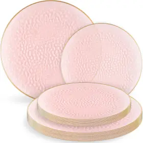Blue Sky 729940040111 Organic Hammered Pink Gold Rim Plates - 32 Count 7 Inch &10 Combo Pack