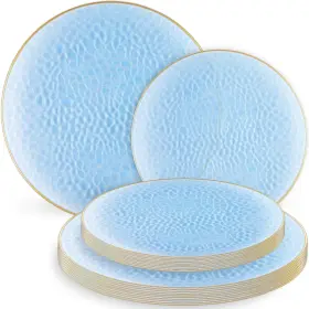 Blue Sky 729940040159 Organic Hammered With Gold Rim Plates - 32 Count 7 Inch And 10 Combo Pack