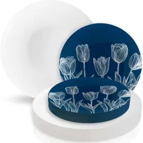 Blue Sky 729940040333 Tulip Organic Navy/white Combo Plates - 32 Count 7.5 Inch And 10 Pack