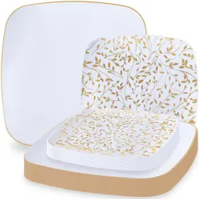 Blue Sky 729940040418 Leaf Square Organic Premium Disposable Plastic Plates - 32 Count 7.25 Inch And 1