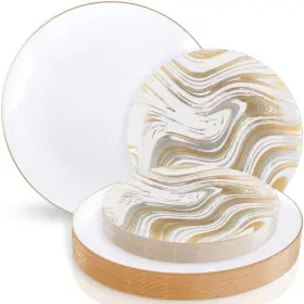 Blue Sky 729940040432 Curve Elegance Gold And Silver Disposable Plastic Plates - 32 Count 7.5 Inch 10
