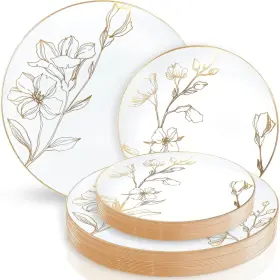Blue Sky 729940041255 Antique Gold Floral Combo Plates - 36 Count 7 Inch And 10 Premium Disposable Gol