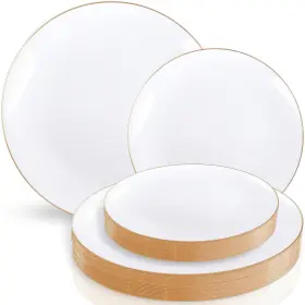 Blue Sky 729940041262 Organic Gold/white Rim Combo Plates - 7.5 Inch 24 Count And 10.25 12 Com