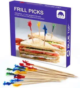 Blue Top 713484996713 Wood Frill Picks Toothpicks 4 Inch Pack 1000 Decorative