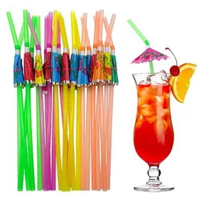 Blue Top 754193426672 100pcs Umbrella Drink Straws Assorted Colors Fancy Cocktail Hawaiian Party 9.45