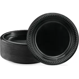 Bluesky 729940041422 Cuisine Black Round Plastic Plates - 7 Inch Pack Of 100 Durable And Microwave S