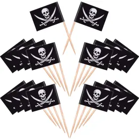 Blulu 765756052573 100 Pieces Pirate Cocktail Toothpicks Flags Cake Toppers For Food Appe
