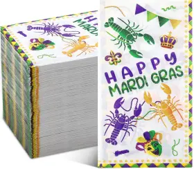 Zj-6354654-e Blulu 100 Pcs Mardi Gras Napkins Party Decorations Happy Multicolor