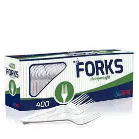 Blushine 817007023891 400 Pack Extra Heavyweight Disposable White Plastic Forks - Heavy Duty Cut